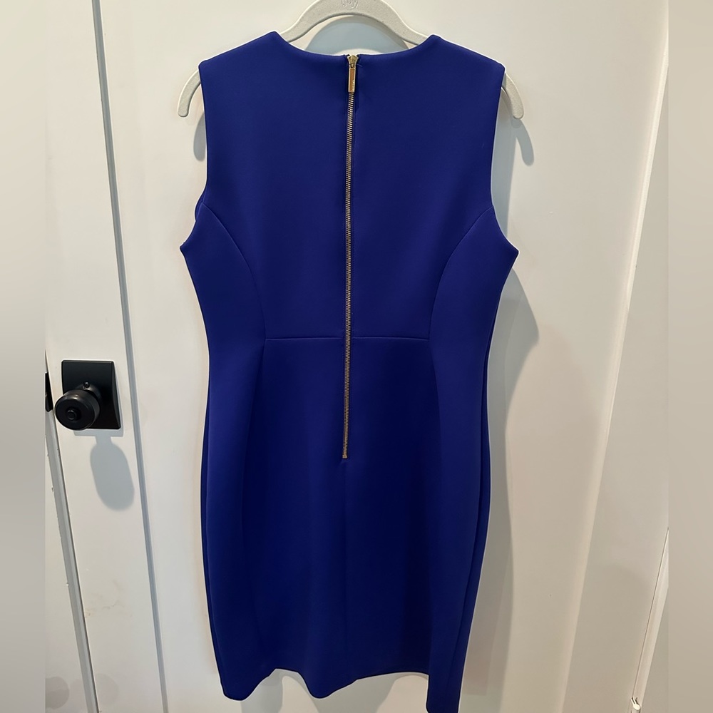 Calvin Klein Sleeveless Sheath Dress | Size 12 | Royal Blue with Gold zipper - Picture 3 of 4